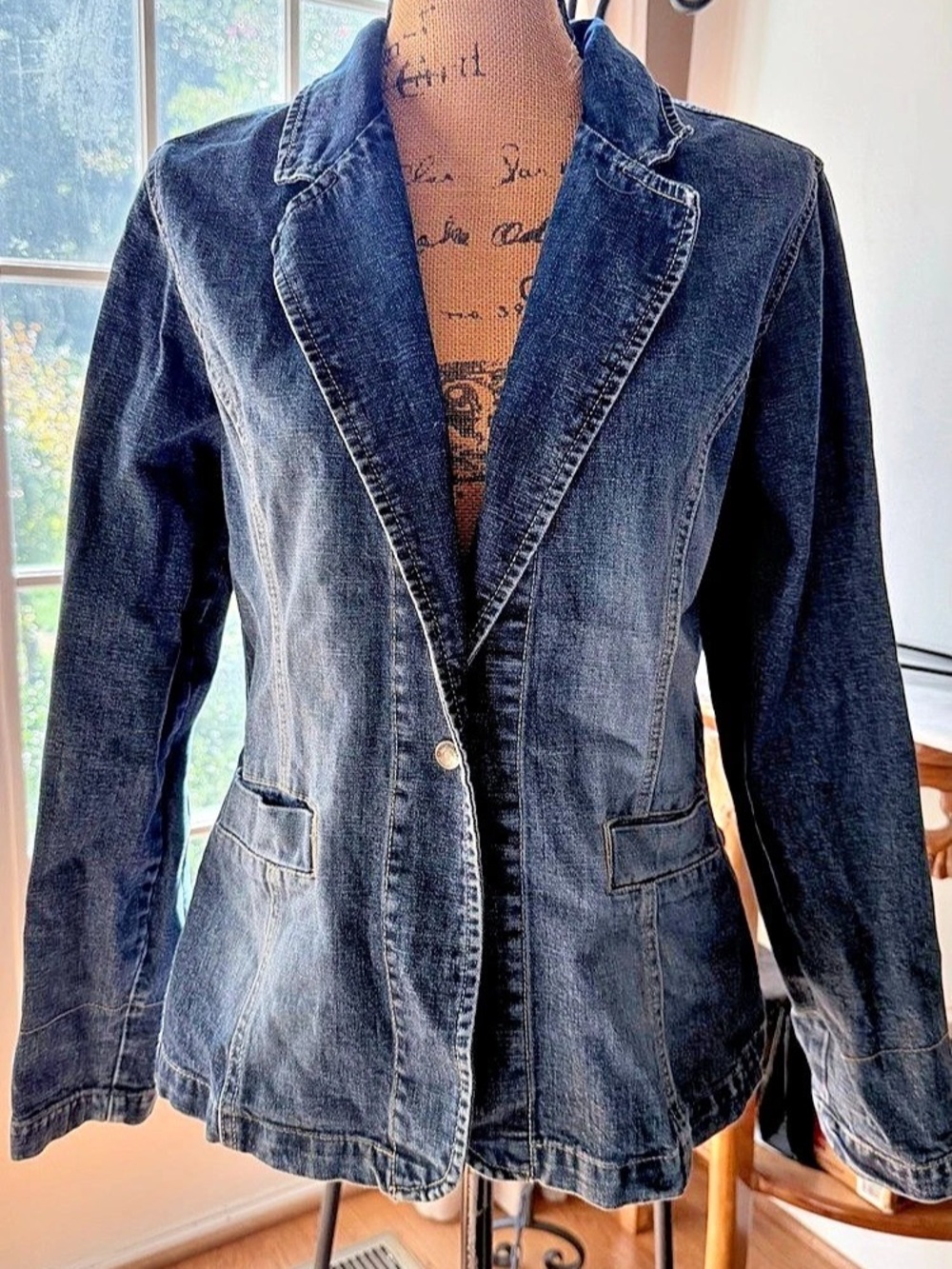 Vintage Aéropostale Dark Wash Denim Blazer Jacket - Size L - 100% Cotton Y2K